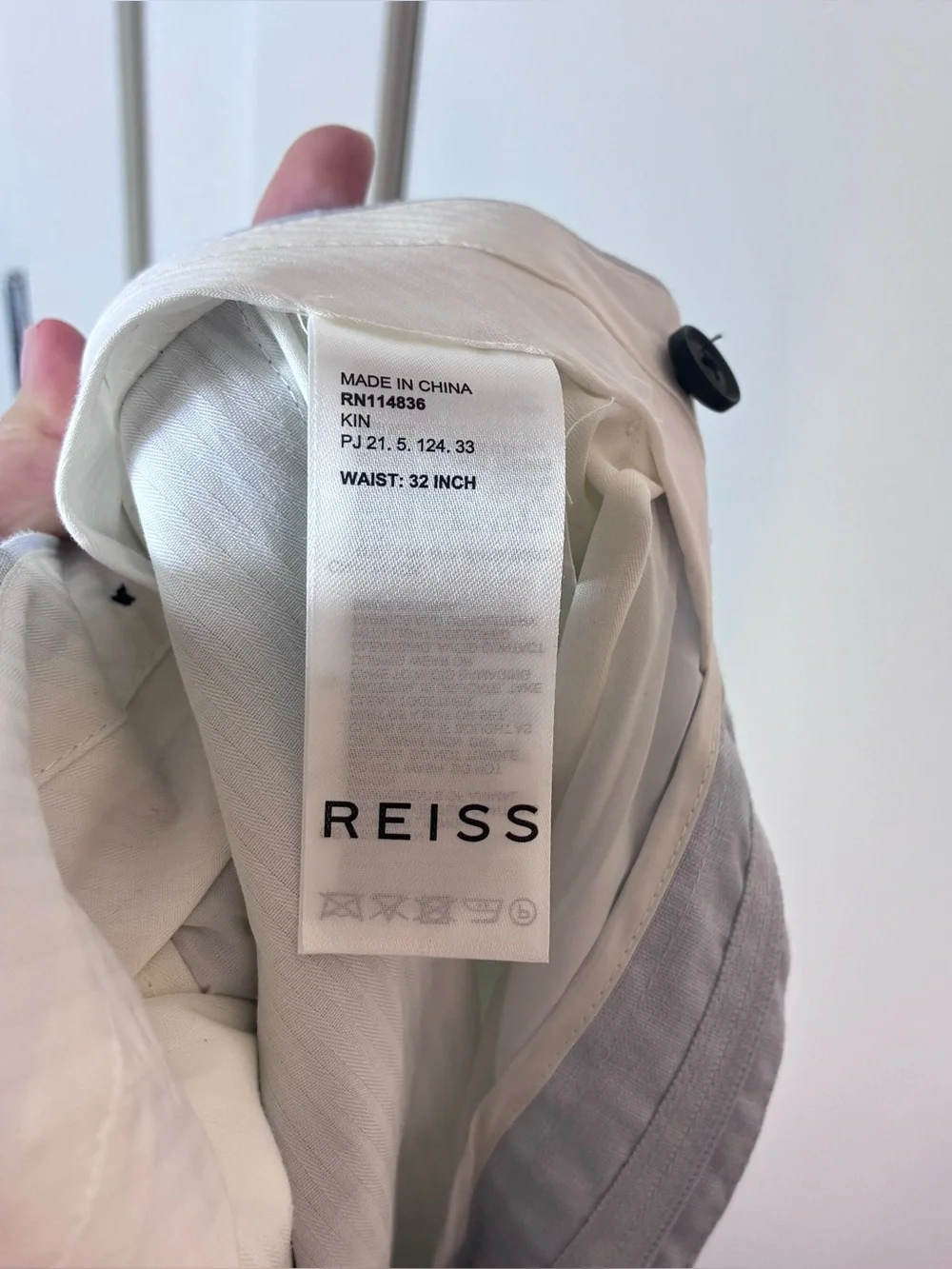 New REISS Men’s Kin Soft Blue 100% Linen Slim Fit Side Adjuster Trousers Size 32